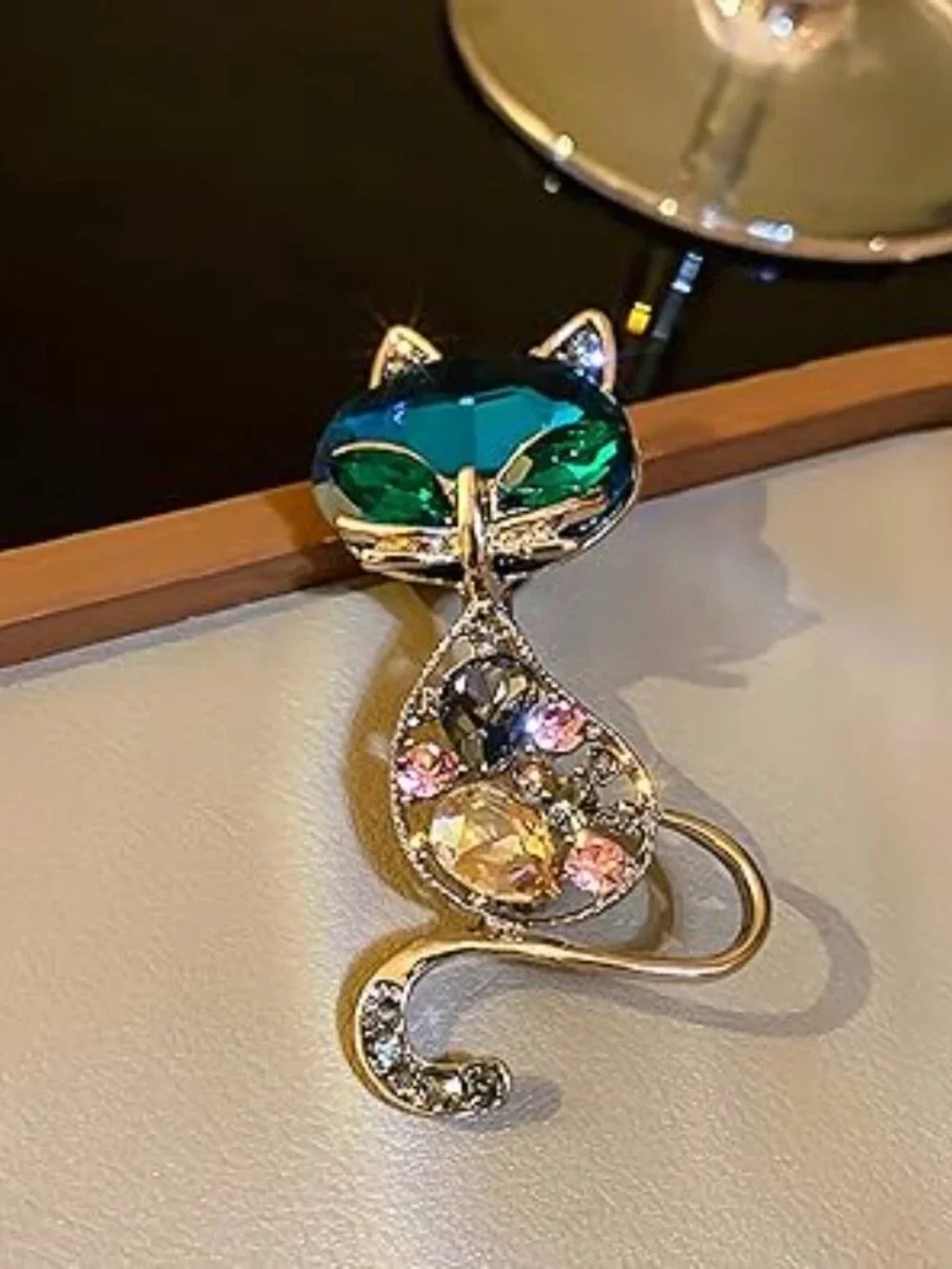 Beautiful Sparkly Gem Cat Brooch Lapel Pin‎ Kitten Rhinestones